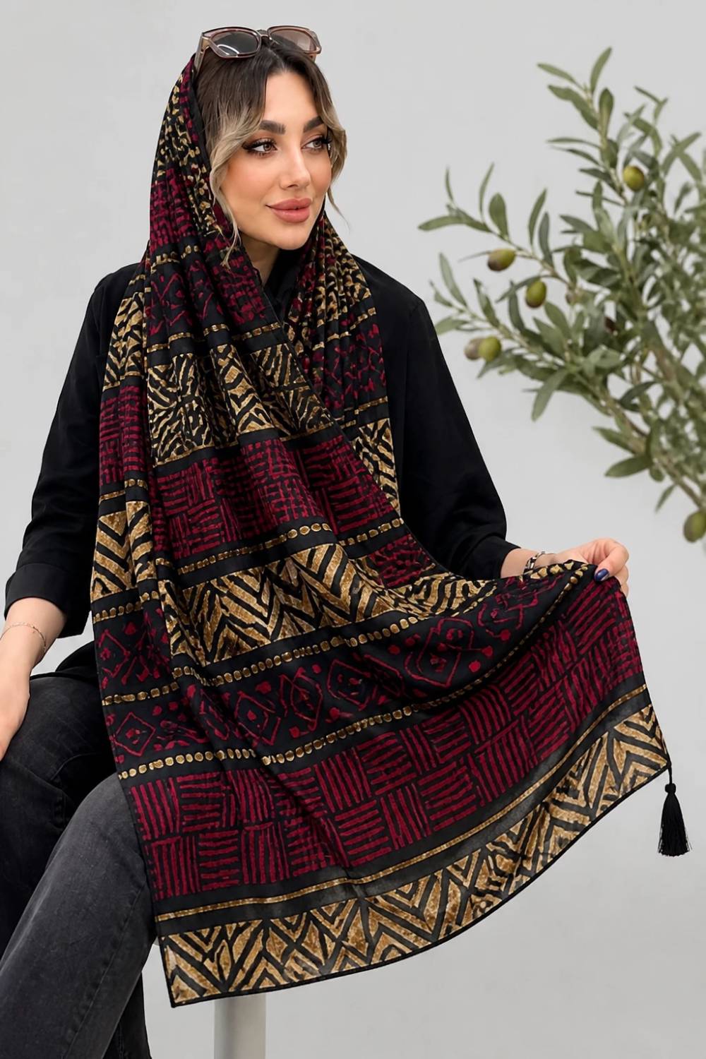 شال مصری سرمه,  زرشکی,  سبز,  کرم نارنجی,  طوسی نارنجی