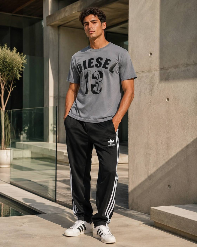 ست مردانه disel تیشرت پنبه اعلا شلوار اسپان نخ مشکی, طوسی, سفید, سبز, خردلی Xl, Xxl, Xxxl