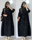 ساحلی بابونه لنینت و گلدوزی بدون پرزدهی و ابرفت مشکی, موکا, کرم, سبز قد کار130فری38تا48-50