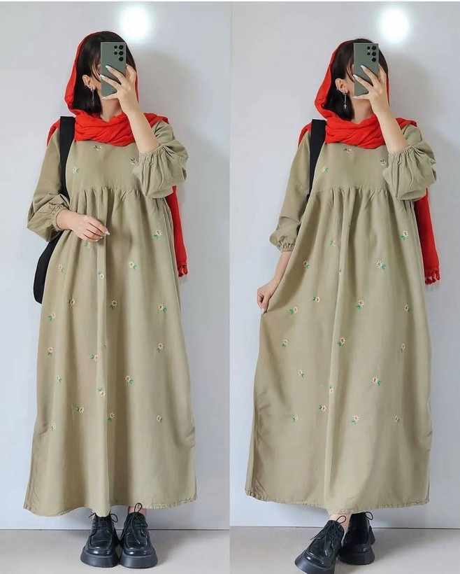 ساحلی بابونه لنینت و گلدوزی بدون پرزدهی و ابرفت مشکی, موکا, کرم, سبز قد کار130فری38تا48-50