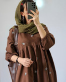 ساحلی بابونه لنینت و گلدوزی بدون پرزدهی و ابرفت مشکی, موکا, کرم, سبز قد کار130فری38تا48-50