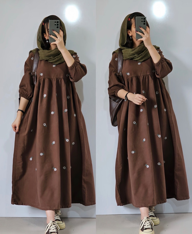 ساحلی بابونه لنینت و گلدوزی بدون پرزدهی و ابرفت مشکی, موکا, کرم, سبز قد کار130فری38تا48-50