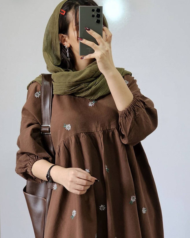 ساحلی بابونه لنینت و گلدوزی بدون پرزدهی و ابرفت مشکی, موکا, کرم, سبز قد کار130فری38تا48-50