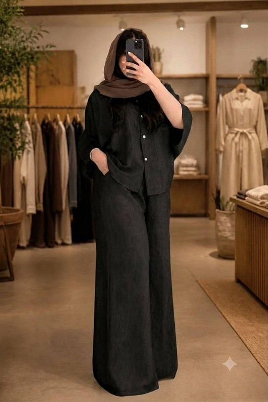 شومیز شلوار سارا طلا شانتون صوفیاسبز صدری ملایم مشکی کرم نسکافه ای تیره سایز 40 تا 48 