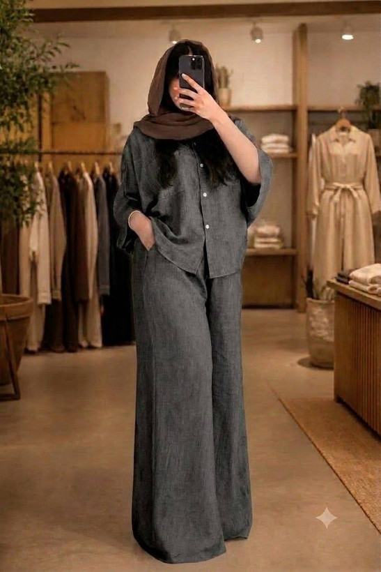 شومیز شلوار سارا طلا شانتون صوفیاسبز صدری ملایم مشکی کرم نسکافه ای تیره سایز 40 تا 48 