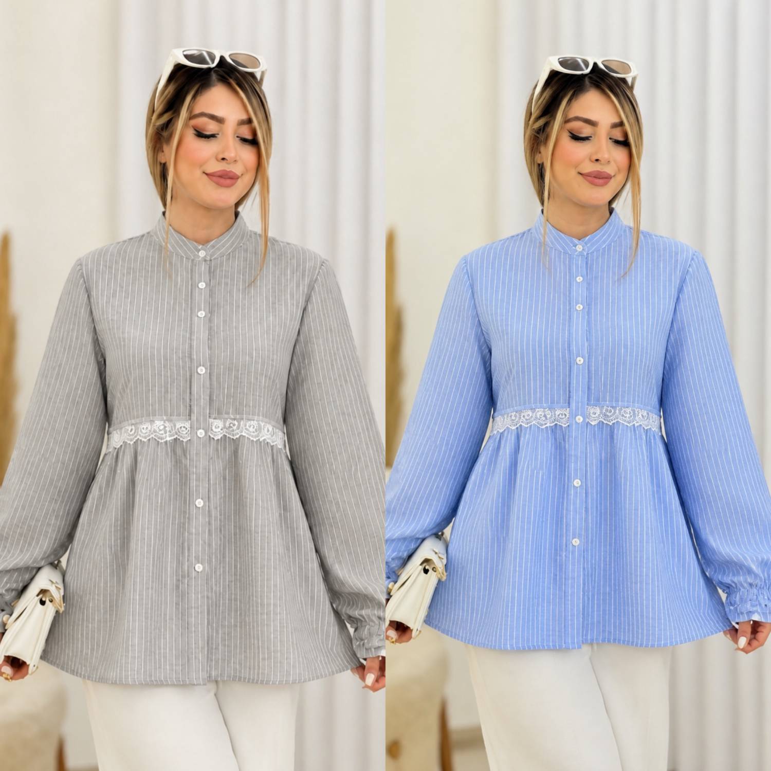 شومیز آزاده  نخی تایوانی با کیفیت   سفید,  صورتی,  آبی روشن,  طوسی روشن   فری 36/46