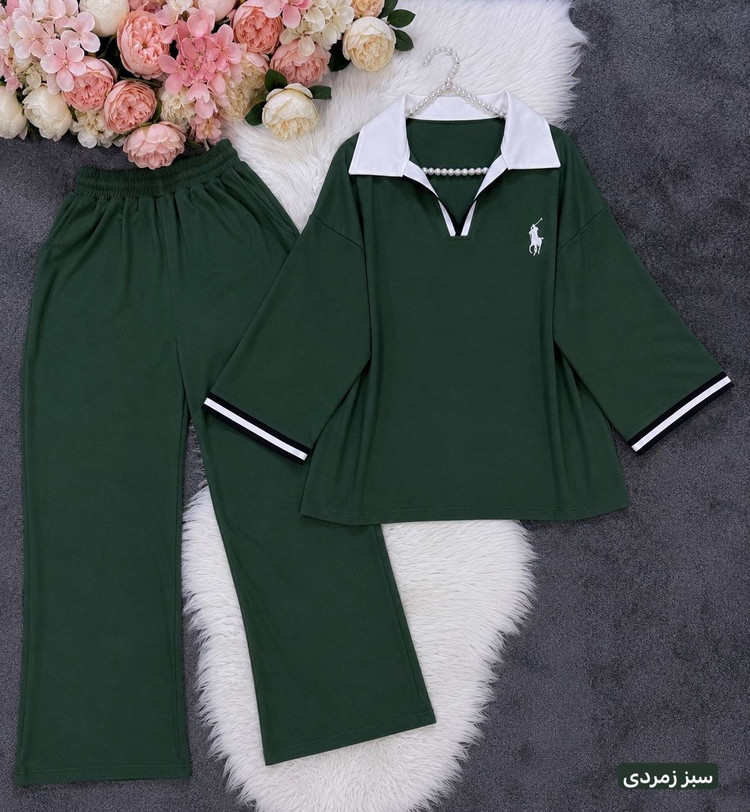 ست دو تیکه (تیشرت + شلوار) polo فریسایز تا ۴۸رنگ بندی : سورمه ای, مشکی, طوسی, کرم, نسکافه ای, زرشکی, قهوه ای, سرخابی, سبز زمردی, آدامسی