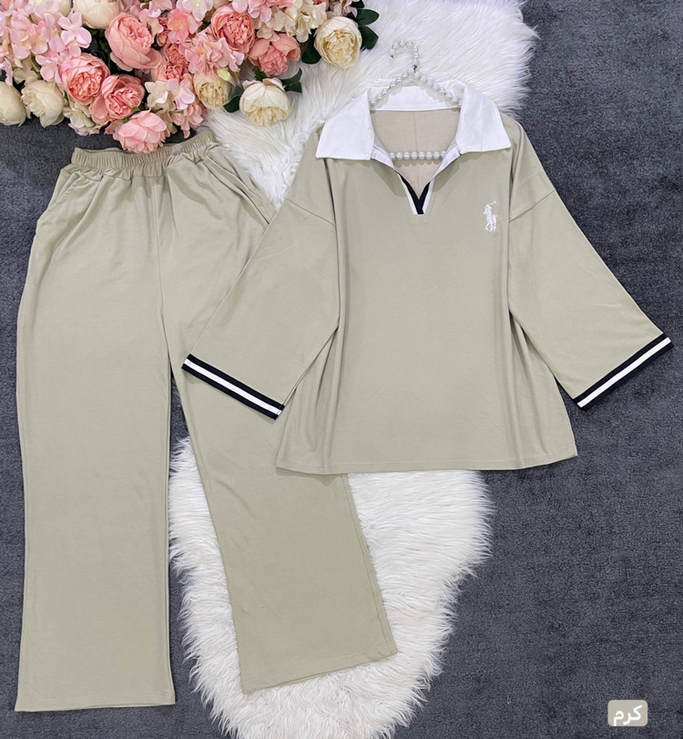 ست دو تیکه (تیشرت + شلوار) polo فریسایز تا ۴۸رنگ بندی : سورمه ای, مشکی, طوسی, کرم, نسکافه ای, زرشکی, قهوه ای, سرخابی, سبز زمردی, آدامسی