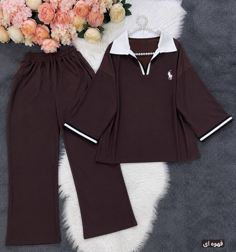 ست دو تیکه (تیشرت + شلوار) polo فریسایز تا ۴۸رنگ بندی : سورمه ای, مشکی, طوسی, کرم, نسکافه ای, زرشکی, قهوه ای, سرخابی, سبز زمردی, آدامسی