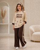 ست miu miu تک رنگ گلکسی جنس عالی رنگ کرم قهوه ای فری سایز تا48 ارسال ۷روز کاری