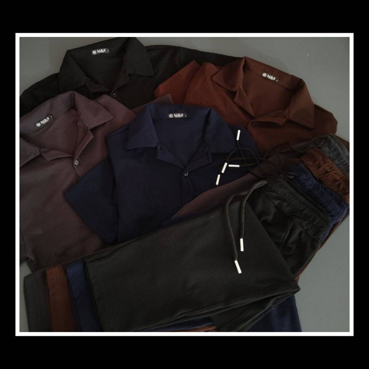 ست تیشرت شلوار جلودکمه مردانه فیتیلهای رنگ مشکی, سورمه ای, طوسی, شکلاتی سایز ها : 2XL, L, XL ارسال ۷روز کاری
