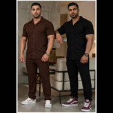 ست تیشرت شلوار جلودکمه مردانه فیتیلهای رنگ مشکی, سورمه ای, طوسی, شکلاتی سایز ها : 2XL, L, XL ارسال ۷روز کاری