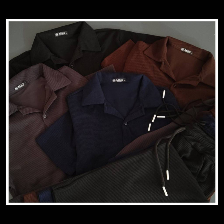 ست تیشرت شلوار جلودکمه مردانه فیتیلهای رنگ مشکی, سورمه ای, طوسی, شکلاتی سایز ها : 2XL, L, XL ارسال ۷روز کاری